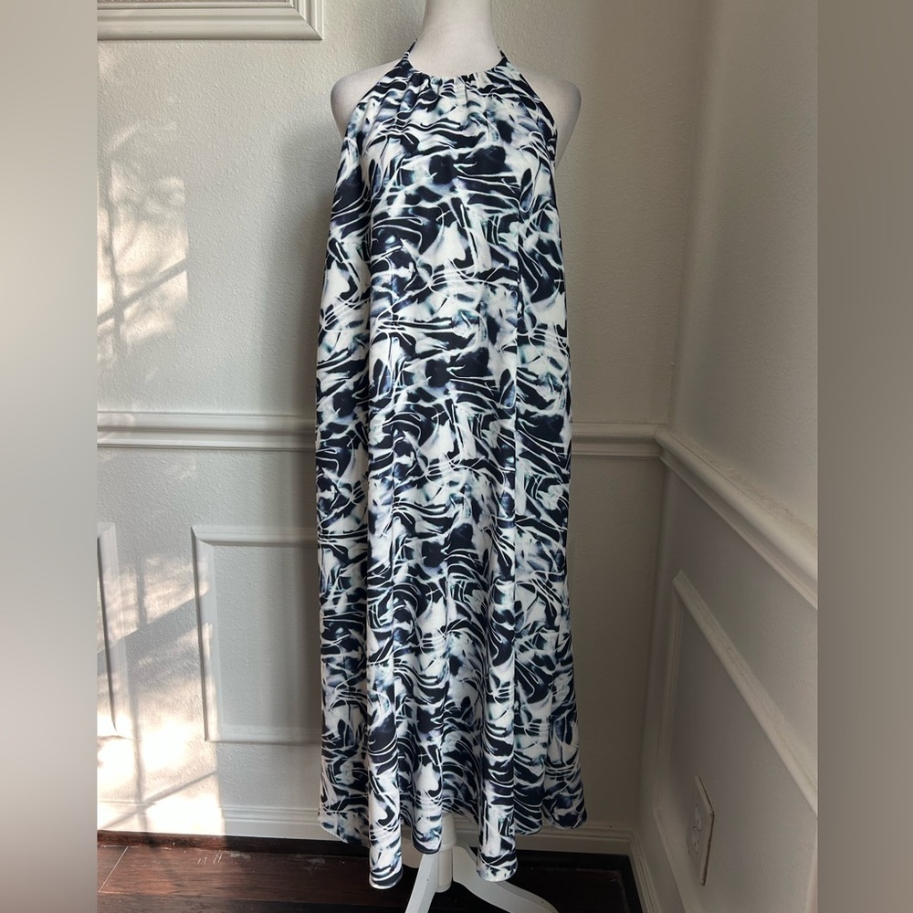 Clove Monochrome Swirl Halter Top Backless Dress, Size 4